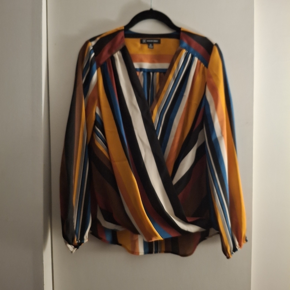 INC International Concepts Women's Multicolor Striped Wrap Blouse